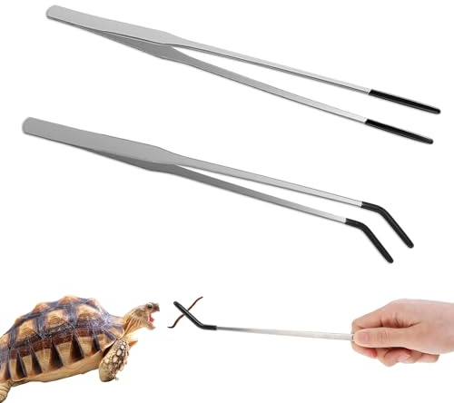 Thinp 2 Pcs Reptile Feeding Tongs, Stainless Steel Feeder, Long Tweezers Aquarium Terrarium Feeder Tool, 10.6 Inch Silver