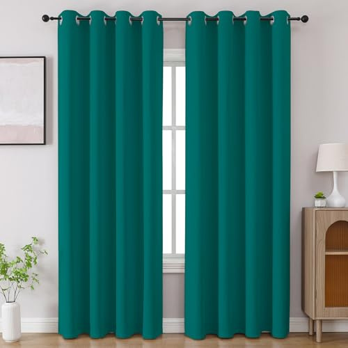 CUCRAF Turquoise Blackout Curtains 84 inch Length 2 Panels Set, Room Darkening Drapes for Living Room Bedroom, Thermal Insulated Light Blocking Grommet Window Curtain (W52 x L84 Inch)