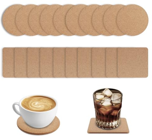 VINEST 20 Pezzi Sottobicchieri Sughero di 4 mm di Spessore, Sottopentola Sughero Rotondi Quadrati, Antiscivolo e Riutilizzabili Sottobicchieri Legno, Resistente al Calore Sottobicchieri, 10 x 10 cm