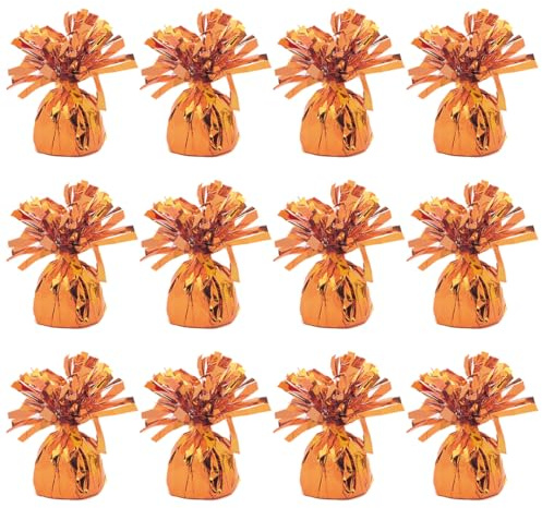 PARTYRAMA.CO.UK Foil Helium Balloon Weights - Pack of 12 - Durable & Colourful Orange Weights for Birthdays Parties, Events & Celebrations - Perfect Balloon Weight Holders