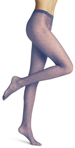 FALKE Dot 15 DEN W Ti transparents fantaisie 1 pièce, Collants Femme, Bleu Smoky Blue 6483, S
