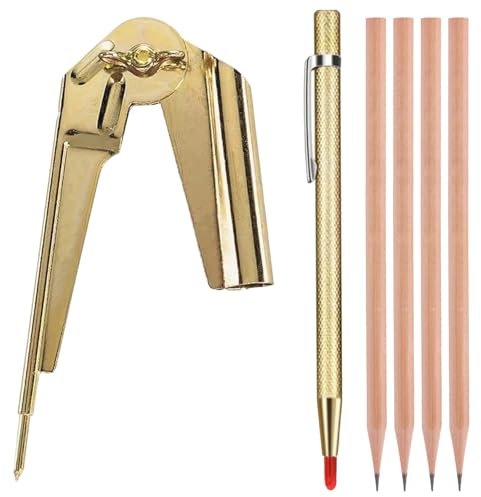 Belligern Scribing Compass, Scribe Tool, U Scribe Jig Scribing Tool for Woodworking with 1 Tungsten Carbide Tip Scriber, 4 Wooden Pencils