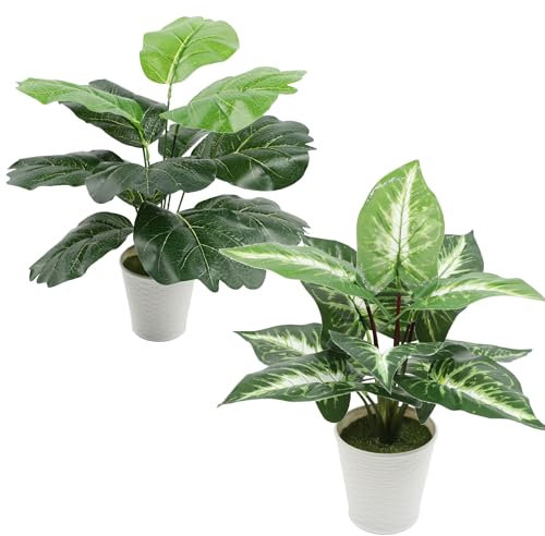 LuckyCao 6 Pack Artificial Plants in Pots 39cm Tall Artificial Flowers Potted,Fake Potted Plants Indoor Faux Flowers Plants With Pot for Home Office Desk Table Decoration (2 large)
