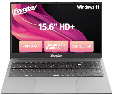 Energizer EnergyBook - Ordinateur Portable 15,6'' HD+ 8Go RAM, SSD 256 Go, PC Portable Intel Celeron,UHD Graphics, Windows 11, Laptop Gris, Clavier AZERTY (Français), USB3.0, HDMI