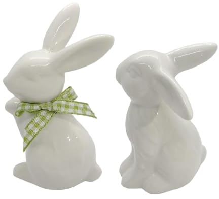 Birtern 2 Figuras de Conejo de Pascua de Porcelana de Conejo, Estatua de Conejo de cerámica, decoración de Conejo, Escultura de Pascua, de Escritorio para decoración del hogar