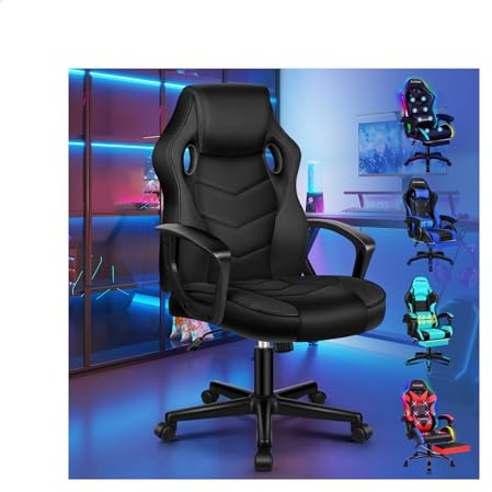 ELFORDSON Gaming Chair, Video Game Chairs, Ergonomic Computer Desk Office Chairs Racing Style, Adjustable Height & Tilt, 360° Swivel, Breathable Mesh & PU Leather, Home Office Esports,Black