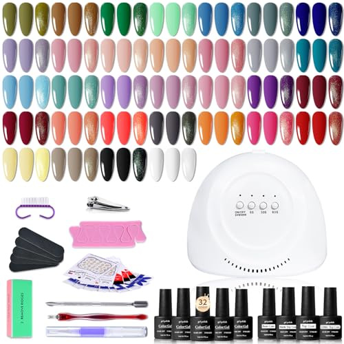 Gel Nail Polish Kit with U V Light 36 PCS Classic Black and White Nude and Blue Purple Gel Polish Set with Manicure Tools