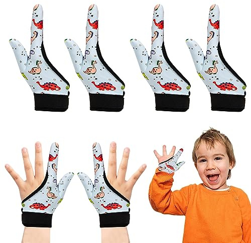 LAPLUIE 4Pcs Thumb Sucking Guard Gloves Kids Chewy Compression Gloves Kids Stop Thumb Sucking and Finger Biting for Ages 5-13 (Dinosaur 02)