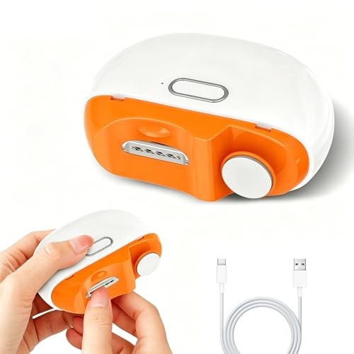 Cortauñas Eléctrico, 2 en 1 Cortauñas con Luz LED y almacenamiento de restos de uñas, 2 velocidades Cortaúñas Automático y Pulidor, Recargable Ruido bajo, para bebés, adultos y ancianos - Orange