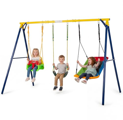 COSTWAY Swing Set, Heavy Duty Extra Large Metal Swing Frame with Platform Swing, Belt Swing, Baby Swing, Indoor Outdoor Playground Playset for Kids Toddlers (346 x 182 x 186cm, 150kg Weight Capacity)