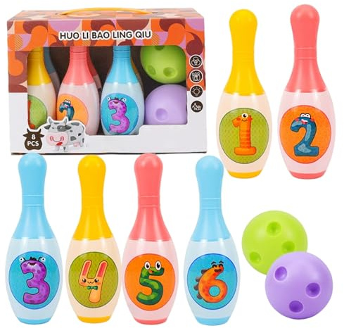 Tapallmy Bowling per Bambini 6 Birilli da Bowling in plastica 2 Palline Gioco di Sport al Coperto Giocattolo per Bambini Gioco in Famiglia