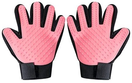 Midnight Suprise Pet Grooming Gloves, 1 Pair Deshedding & Bath Massage Mitts for Dogs and Cats, Five-Finger Hair Removal Gloves for Loose Fur, Grooming, Bathing and Daily Care (Pink)