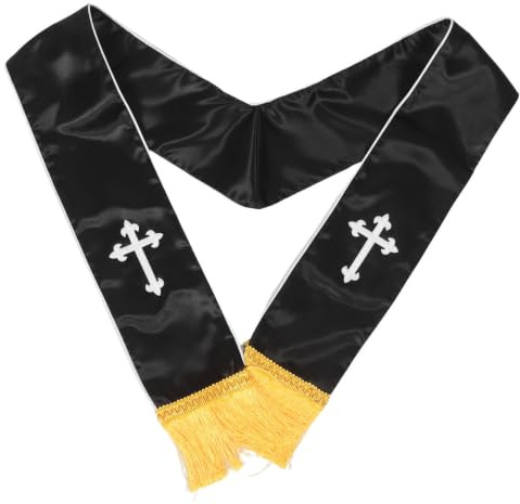 Mipcase Estola Reversible de Poliéster Negra Bordado Elegante y Cruz Borlas para Ceremonia de Boda, Chal Profesional y Clásico para Hombres y Mujeres