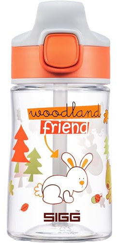 SIGG - Tritan Trinkflasche Kinder - Miracle Woodland - Mit Trinkhalm - Auslaufsicher - Spülmaschinenfest - Microwellengeeignet - Kratzresistent - BPA-frei - Schule & Sport - Orange mit Tieren - 0,35L
