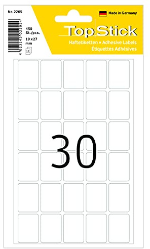 TopStick Etichette multiuso, 30 etichette per foglio, 15 fogli, 19 x 27 mm, 450 etichette, piccole etichette autoadesive, etichette adesive vuote per ufficio cucina casa, bianco