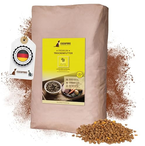 Escapure Adult Trockenfutter Hund 12kg Beutel PUTE - Hundefutter trocken mit Rapsöl & Amarant - Alleinfuttermittel für ausgewachsene Hunde getreidefrei - Hundenahrung mit hohem Fleischanteil