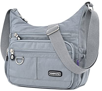 NOTAG Umhängetasche Damen, Leichte Mehrfach-Taschen Schultertasche Wasserdicht Sportliche Umhängetasche Multifunktionale Nylon Handtasche (Grau)