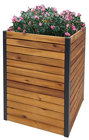 Pflanzkasten HWC-L23, Hochbeet Blumenkasten, Outdoor Akazie Holz FSC®-Zertifiziert Aluminium - 60x42x42cm braun