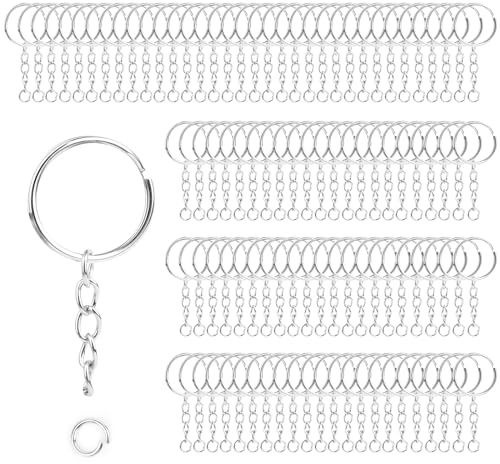 100PCS Anneau Porte Clé avec Chaîne,25 mm Attache Porte Clé, Split Porte Clef Anneaux Lot Métal Porte Anneau fendu Anneau Porte Clé, pour DIY - Kit de bricolage - fabrication de bijoux - Argent