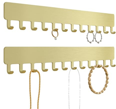 Josmimic Wall Necklace Organizer Holder: Wall Mounted Jewelry Hanging Storage Necklaces Display Hanger Gold 2 PCS