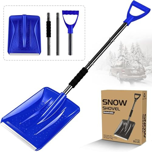 Schneeschaufel, 108cm Schneeschaufel Auto, 4-Teiliges Abnehmbares Design, Leichte Tragbare Einstellbare Schneeschieber mit Großer Kapazität Perfekt für Garten, Autofahrt, Camping (Blau)