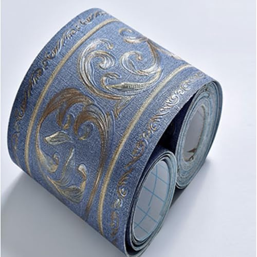 Jodimitty PVC Wallpaper Border Self Adhesive 5 Meter x 10.6cm Vine Leaf Pattern Decorative Wall Border Stickers Waterproof Peel Stick Borders for Living Room Bedroom (Blue)