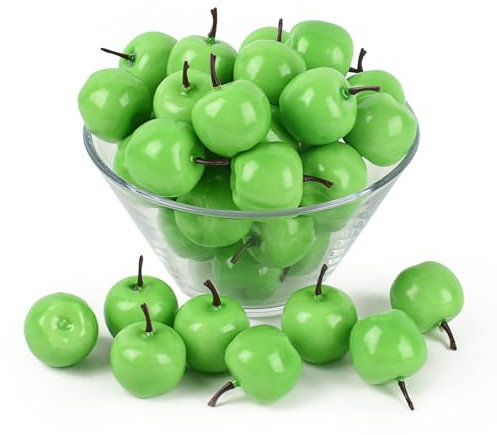 Luckforest Mini Artificial Apples, 40 Pcs Lifelike Simulation Small Apples Fake Fruits for Home Kitchen Table Basket Christmas Tree Decor Photography Props, Green