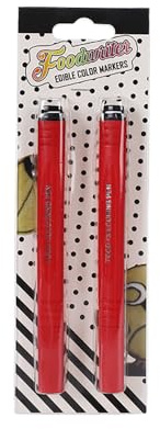 Edible Markers,Food Coloring Pen 5 Colors,Triangle Broad Line Classic Colors for Cookies/Cakes/Fondant/Baking Decorating/Drawing (Red, 2PCS)