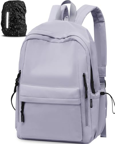 FIORETTO Backpack Womens School Bag Girls Boys, Lightweight Water-Resistant Fits 15.6” Laptop Large Capacity Rucksack with Rain Cover, Ideal for School College Commuting Travel Grey