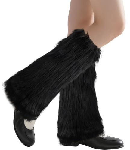 Sahunfri Fluffy Leg Warmers for Women, Furry Leg Warmers Boot Covers Sleeves, Warm Y2K Retro Fur Leg Warmer for Winter Party