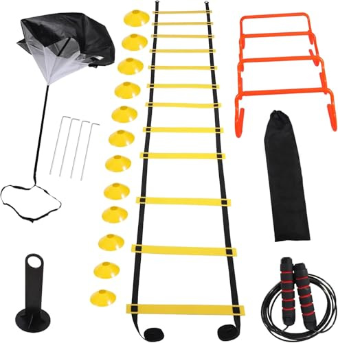Lineslife Agility Ladder Speed Training Equipment，Includes Agility Ladder,Jump Rope, Agility Hurdles,12 Disc Cones,Soccer Training Equipment with Bag for Youth Adults