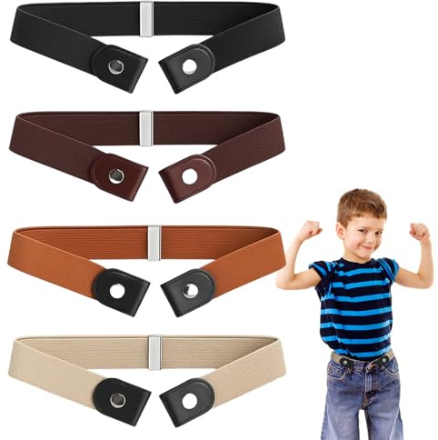 PDirat 4 Stück Gürtel Ohne Schnalle，Kindergürtel Gürtel Für Kinder Jungen Mädchen, Elastische Stretchgürtel Für Schule Sport Alltag, Verstellbare Unsichtbare Gummigürtel Mit Lederoptik