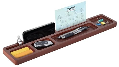 Valet Tray for Men – EDC Desk Organizer with Phone & Tablet Stand, Wooden Catchall for Watch Wallet Keys, Multi-Functional Office Desktop Storage, Gift for Husband Dad Groomsman
