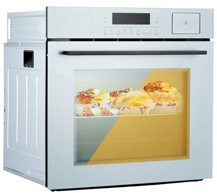 24 Inch Stainless Steel Toaster Oven and White Air Fryer Combo: 70L Capacity, 3D Heating with Steam, Touch Control, Multi-Function Modes for Countertop Built-in Use