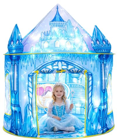 ROIWUIE Tienda de campaña Princess Play (edición de Copo de Nieve) Cuenta con despliegue automático con Luces en Forma de Estrella. Tienda Plegable Rosa Apta para Uso en Interiores y Exteriores