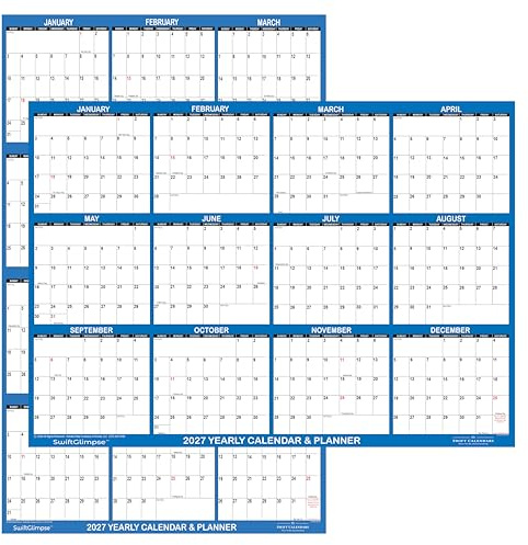 18 x 24 SwiftGlimpse 2027 Wall Calendar Erasable Large Wet & Dry Erase Laminated 12 Month Annual Yearly Wall Planner, Reversible, Horizontal/Vertical (NAVY)