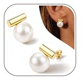 DOCHAIS Perlas Pendientes Mujer Pequeños Plata de Ley 925 Pendientes Hipoalergenicos Pendiente Botón Perla Aretes de Plata 925 Joyeria Mujer