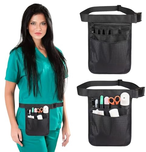 PYRUVAE Pack of 2 Work Belt Bags for Men and Women, Waiter's Bag with Belt, 18 x 25 cm, Multifunctional Nurse Bag, Tool Bag for Retail, Care Accessories, Waist Bag (Black)