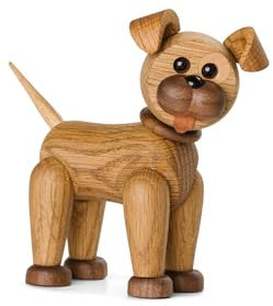 Spring Copenhagen Happy The Dog | lustiger, Kleiner Hund | handgemachte, bewegliche DEKOFIGUR aus Holz | Geschenkidee aus Eichenholz, Nussbaum und Esche | Dänisches Design