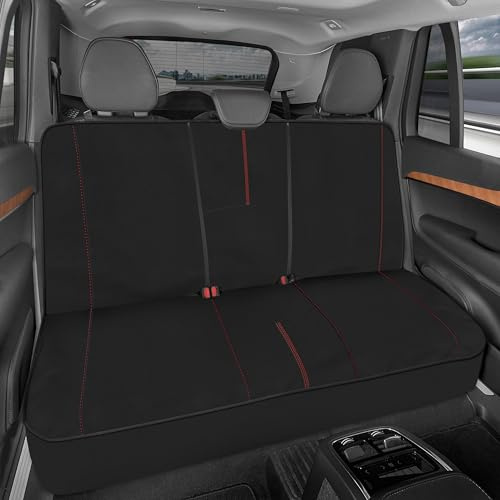 Motor Trend SpillGuard Waterproof Rear Bench Car Seat Cover, Red Stitching – Split Bench Rear Seat Protector with Neoprene Padding, Back Seat Cover for Kids & Dogs, Car Interior Covers