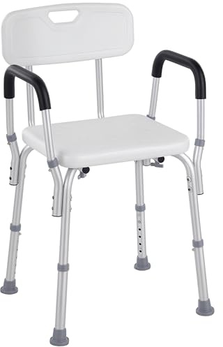HOMCOM Silla Ducha Personas Mayores Silla para Ducha Taburete de Ducha Antideslizante con Altura Ajustable y Reposabrazos Regulable Carga 136 kg para Ancianos y Discapacitados