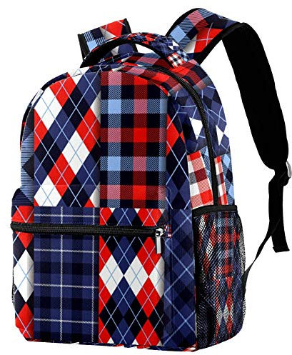 Lorvies Rucksack mit Argyle- und Schottenkaro, lässiger Rucksack, Schulterrucksack, Büchertasche für Schule, Studenten, Reisetaschen