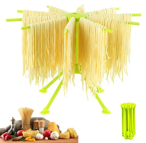 HOUPDA Pasta Drying Rack Collapsible, Noodle Stand with 10 Bar Handles Spaghetti Dryer Stand,Household Noodle Dryer Rack Hanging for Home Use (Green)