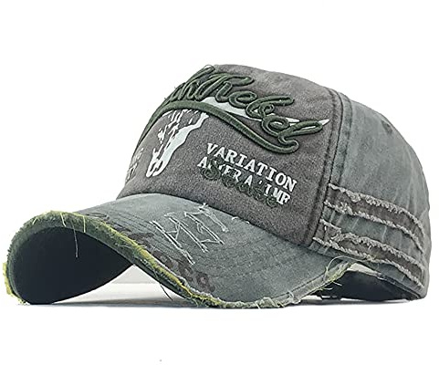 YULOONG Vintage Baumwolle Baseball Cap Fashion Washed Denim Retro Ausgefranste Kante Sonnenhut Bestickter Trucker Hut Klassische Sport Casual Cap Einstellbare Größe für Männer Frauen (A-Grün)