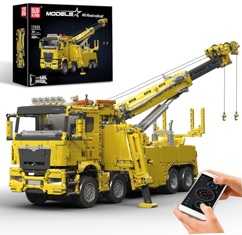 Mould King 17028 Road Rescue Crane Truck Building Blocks, APP & Remote Control Motorized Engineering Tow Truck, 4883 PCS Large Construction Vehicle Model, Advanced Mechanical Building Kit for Adults