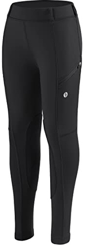SANTINY Girls Horse Riding Pants with Zipper Pockets Kids Stretchy Equestrian Breeches Knee-Patch Youth Schooling Tights (Black_S)