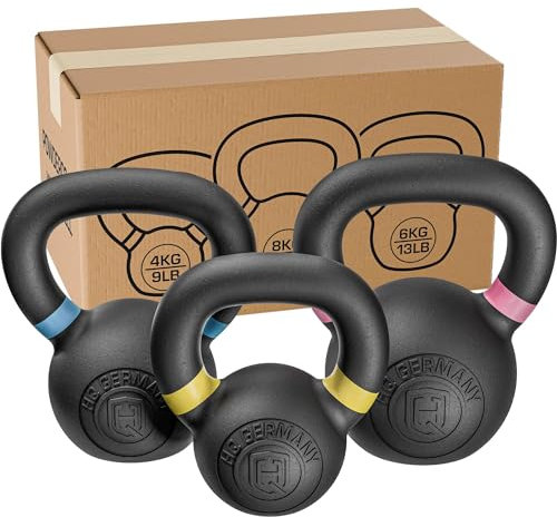 HQ Germany® Powdercoat Kettlebell | Vollguss | 2-32kg | Starter-Sets | ±2,0% Gewichtstoleranz, Gewicht:+Starter-Set (4+6+8KG)