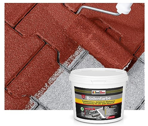 Isolbau Bodenfarbe - 12 kg - Boden- und Betonfarbe für Keller, Garage, Werkstatt - Wasserfeste Bodenbeschichtung für innen & außen - Rustikalrot (RAL)