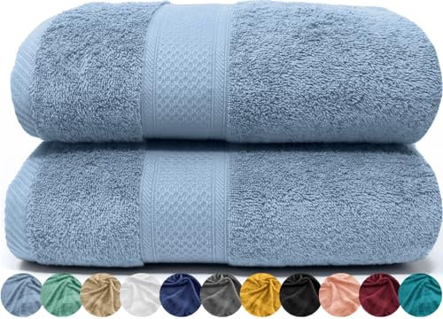 LEBENGOOD Juego de Toallas de Baño 100% Algodón Premium 550gsm | 2 Toallas Grandes (70x130 cm) | Suaves, Absorbentes y Resistentes | Set de Toallas de Ducha para Hogar, Hotel y Gym (2 70X130 Cielo)