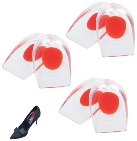 aqlbhz 3 Pairs Red Transparent Silicone Heel Pad Heel Cups,Gel Heel Pads Heel Relieve Pressure Heel Support Pad for The Sole of The Foot Heel Cushion Heel Support for Plantar Fasciitis Heel Gel Pads
